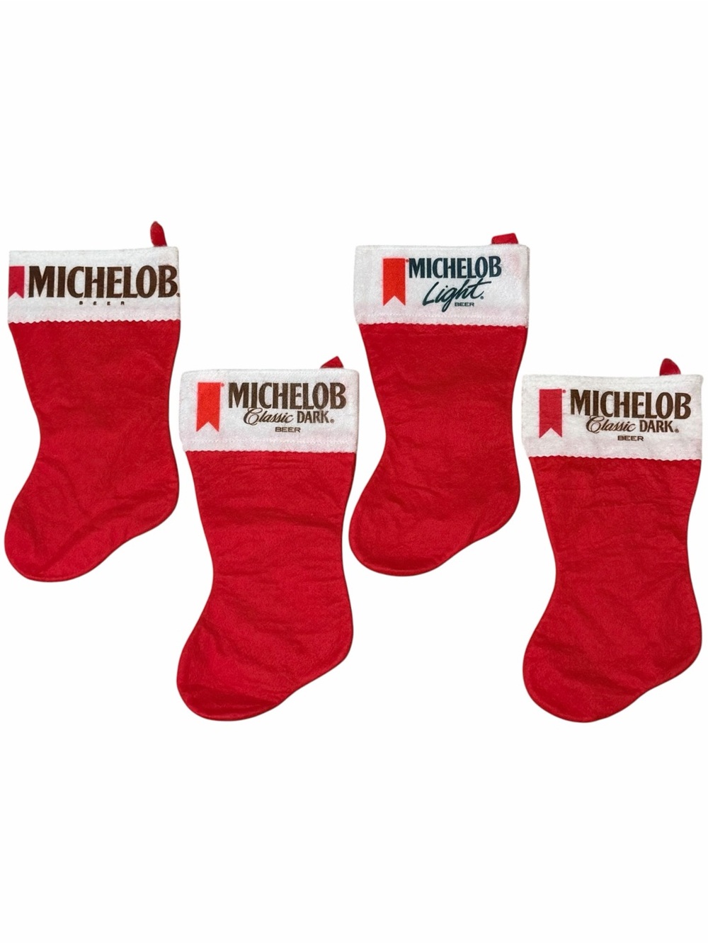 Rare Vintage Michelob Beer Christmas Stocking Set (4) Classic Dark & Light Promo